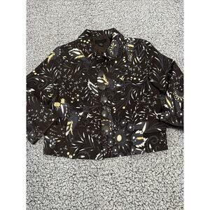 Silk Land Sz M 100% Silk Floral Jacket Brown Blue Yellow Fall Colors Blazer Crop